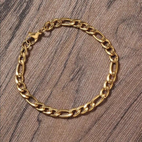 18K 3.5mm Figaro Chain Bracelet, Flat Chain Link Bracelet  18K Gold Mens Figaro Chain Link Bracelet NEW 18 K Retro Style Guys Jewelry 7\
